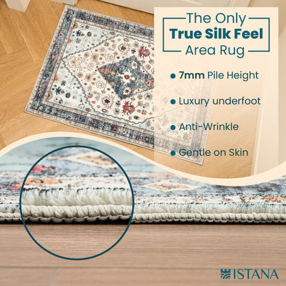 2 X 3 Area Rugs Indoor - Cream Blue Rugs For Bedroom - Foldable Boho Rugs For Living Room