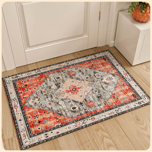 2x3 Rug - Red & Teal Area Rugs 2x3 - Pet Friendly Entry Rugs for Inside House 2x3