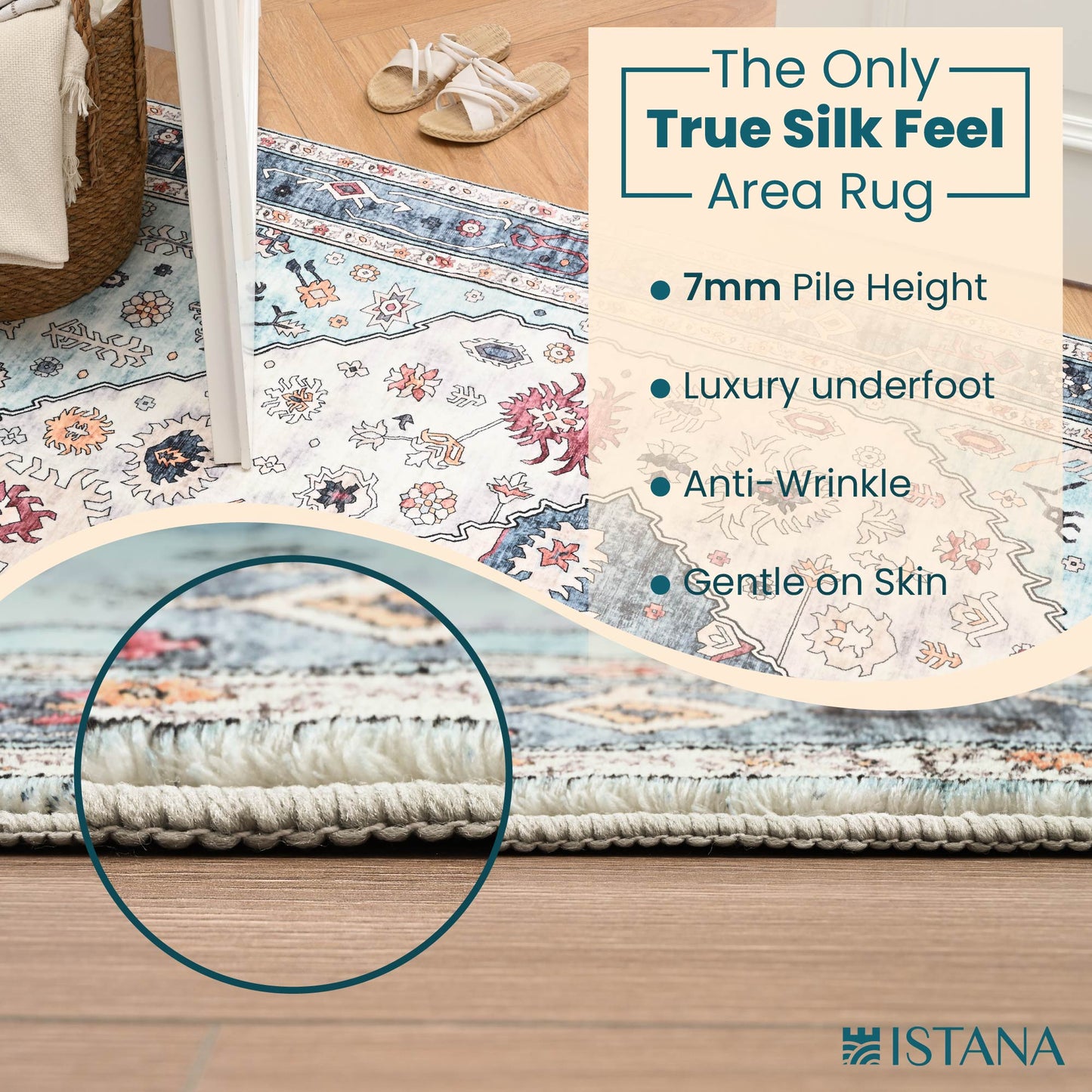 3x5 Washable Rug - Blue Cream Area Rug - Foldable Small Area Rugs 3x5