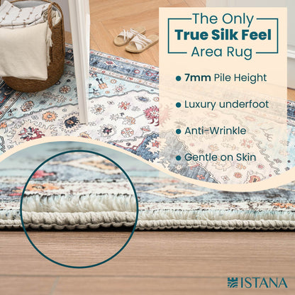 Istana Rugs 5x7 - Cream Blue Area Rug - Foldable 5x7 Area Rugs Non Slip