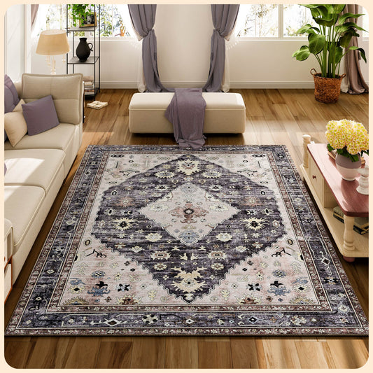 Istana Rugs 5x7 - Beige Gray Rug - Foldable 5x7 Area Rugs Non Slip