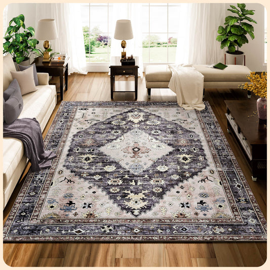 Istana Rugs 8x10 - Gray Beige Bedroom Rug - Foldable Area Rug 8x10