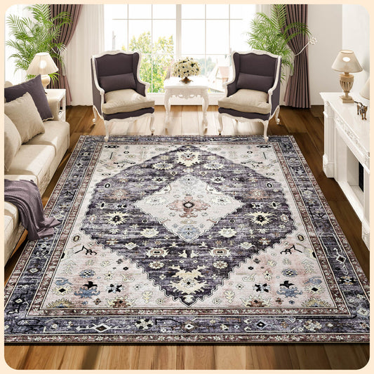 Istana Area Rugs 9x12 - Beige Grey Rugs for Bedroom - Foldable Big Rugs for Bedroom