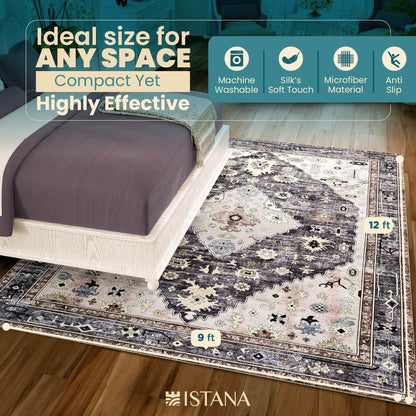 Istana Area Rugs 9x12 - Beige Grey Rugs for Bedroom - Foldable Big Rugs for Bedroom