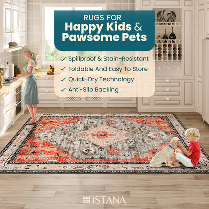 Istana Rugs 9x12 - Red Teal Area Rug - Foldable Plush Area Rugs 9x12 Living Room