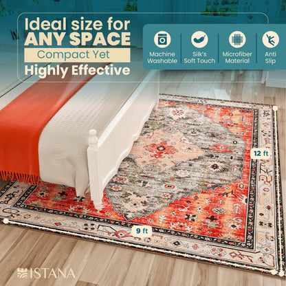 Istana Rugs 9x12 - Red Teal Area Rug - Foldable Plush Area Rugs 9x12 Living Room