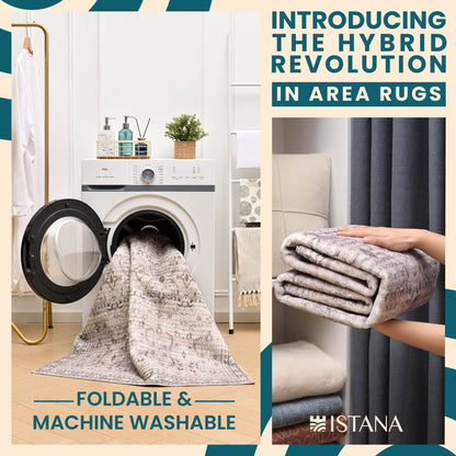 Istana 2x3 Rugs - Beige & Grey Area Rug - Foldable Washable 2x3 Rug