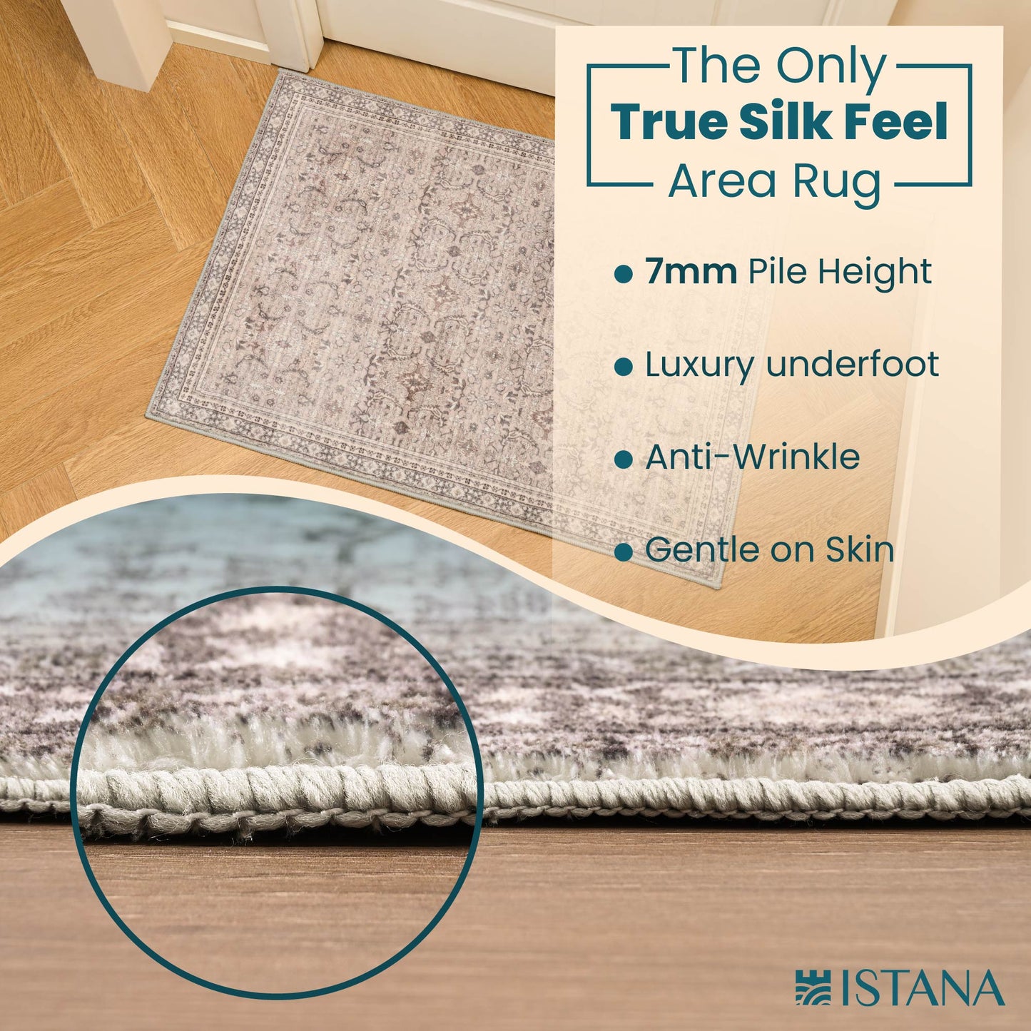 Istana 2x3 Rugs - Beige & Grey Area Rug - Foldable Washable 2x3 Rug