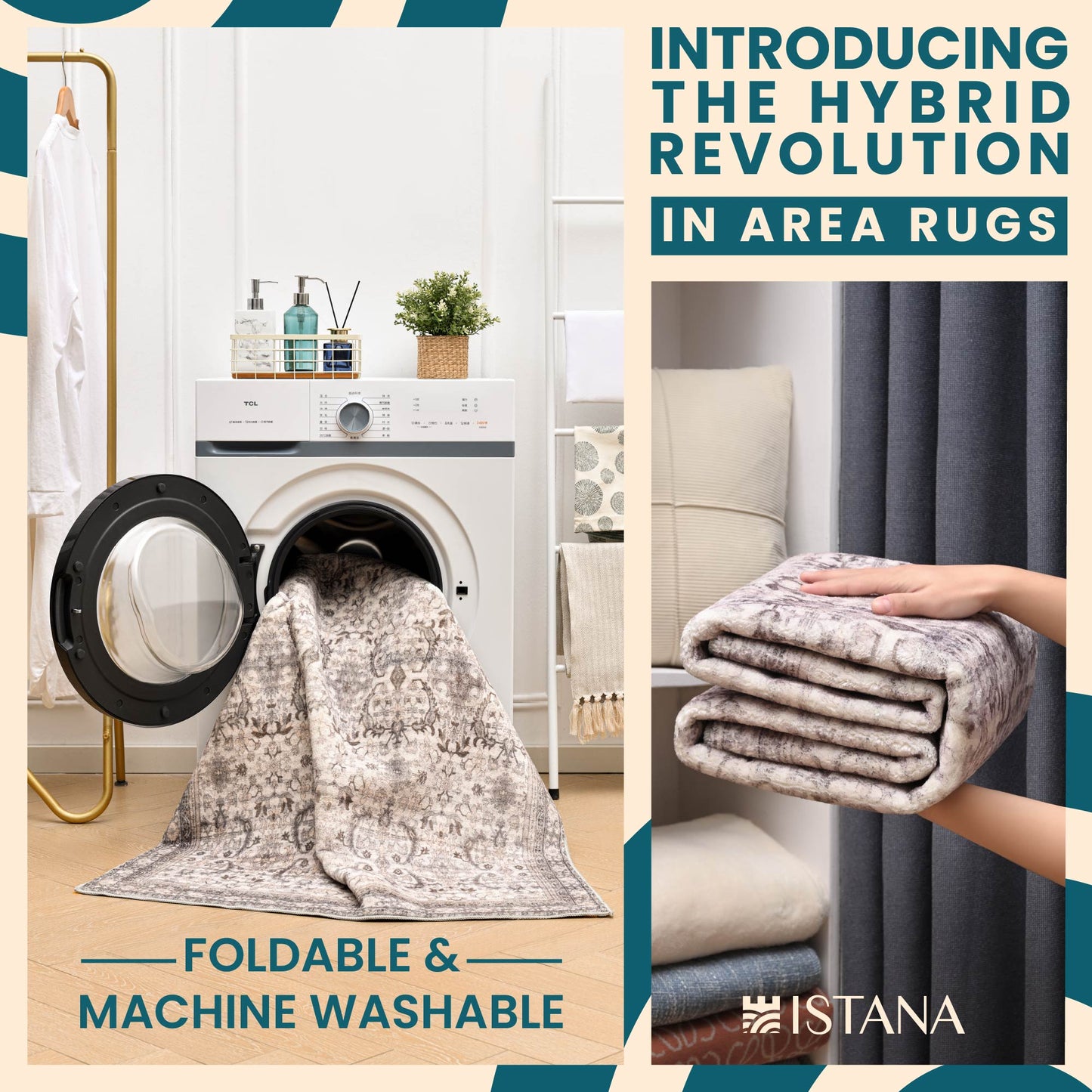 Istana Rugs 2x3 - Beige Area Rug - Foldable 2x3 Washable Rug Non Slip