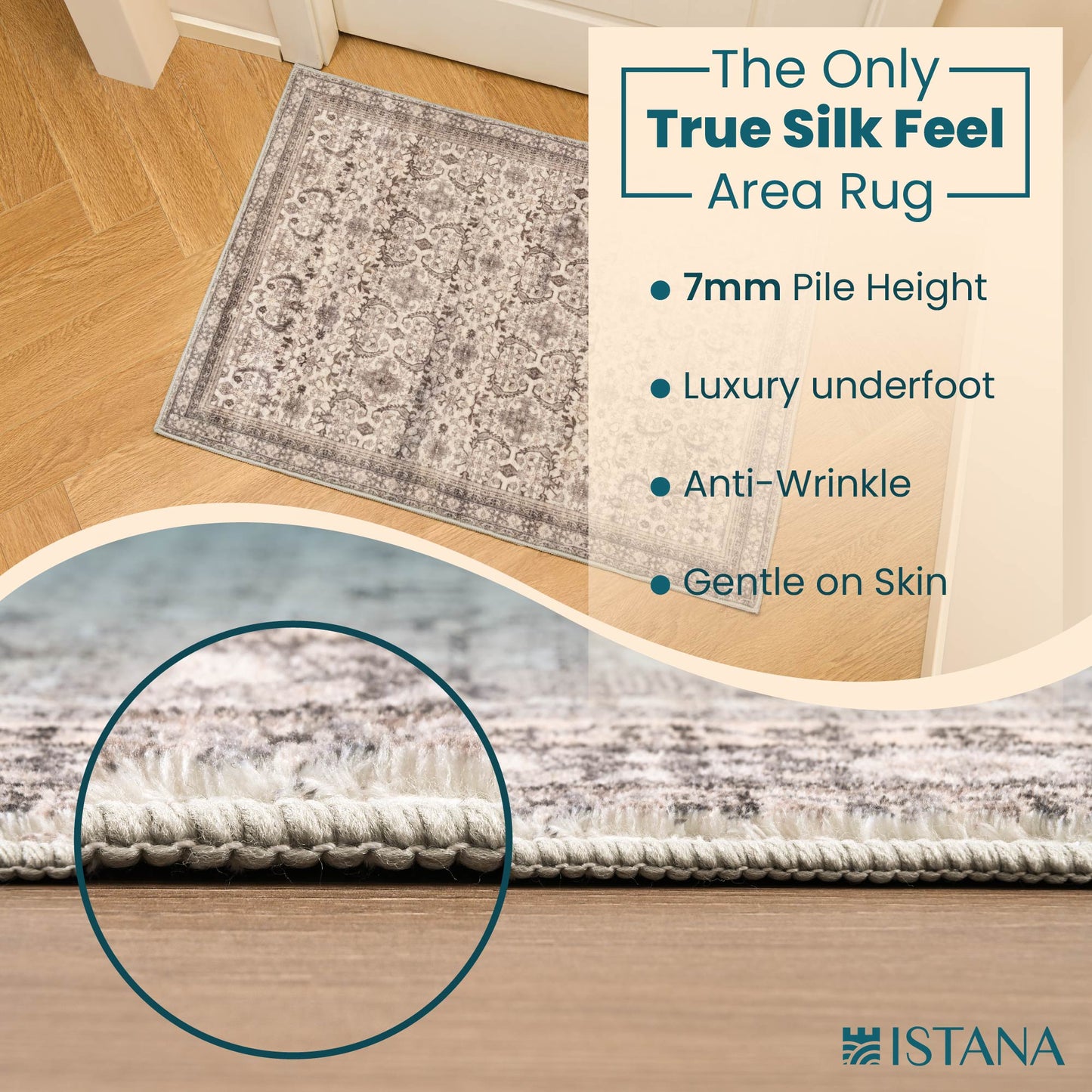 Istana Rugs 2x3 - Beige Area Rug - Foldable 2x3 Washable Rug Non Slip