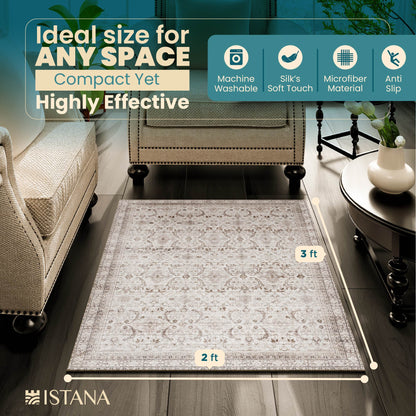 Istana Rugs 2x3 - Beige Area Rug - Foldable 2x3 Washable Rug Non Slip