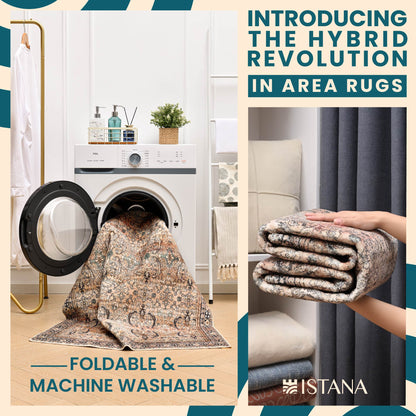 Istana 2x3 Rug - Charcoal Olive Bedroom Rug - Kid & Pet Friendly 2x3 Washable Rug Non Slip