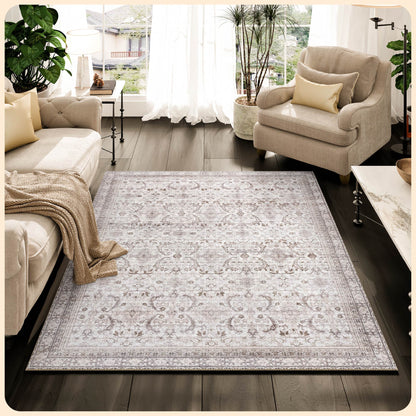 Istana Rugs 3x5 - Beige Area Rug - Kid & Pet Friendly Machine Washable Rug