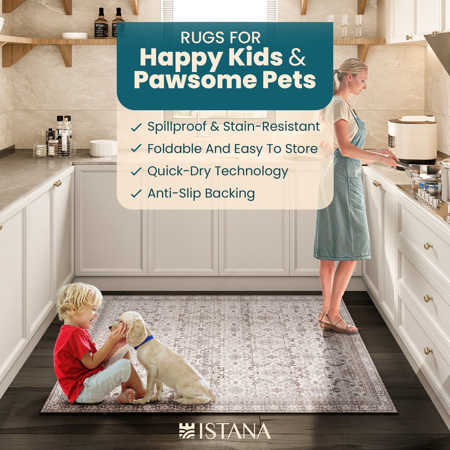 Istana Rugs 3x5 - Beige Area Rug - Kid & Pet Friendly Machine Washable Rug