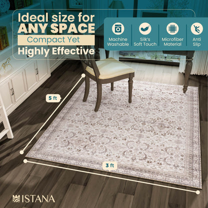 Istana Rugs 3x5 - Beige Area Rug - Kid & Pet Friendly Machine Washable Rug