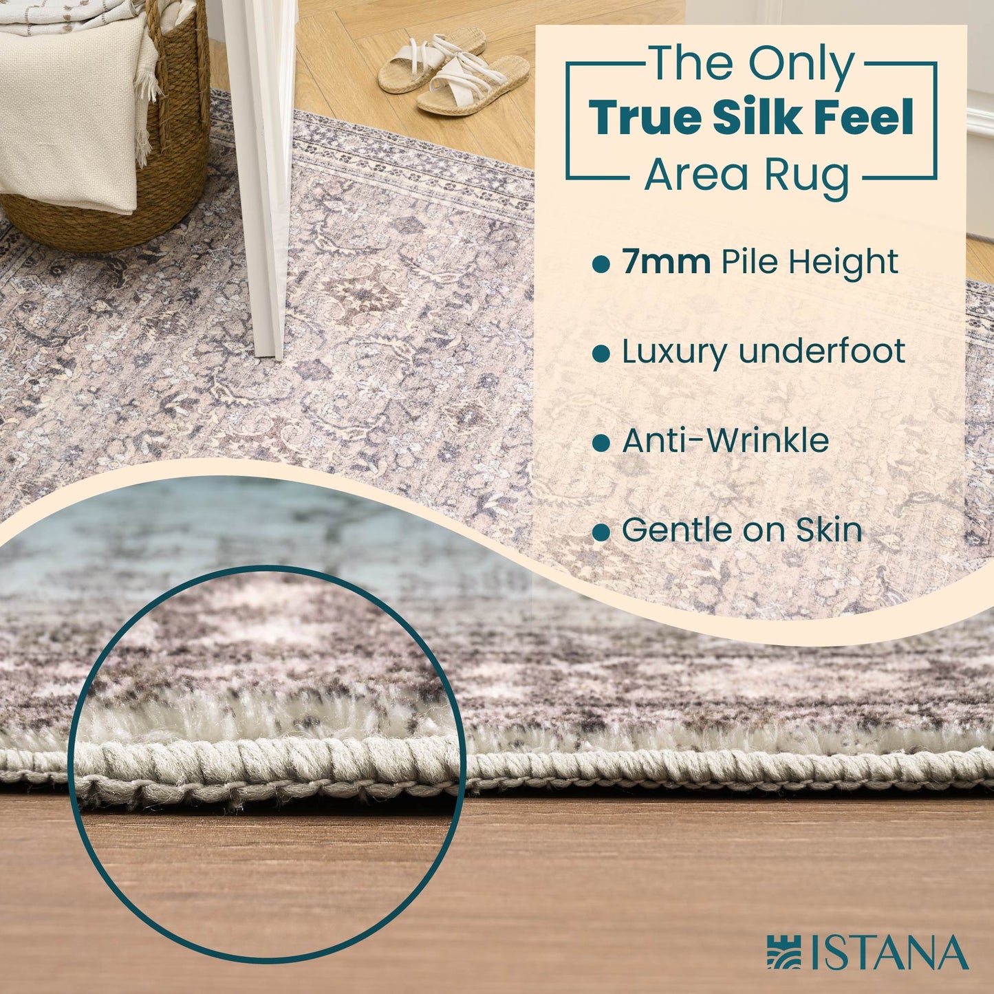 Istana 3 x 5 Area Rug - Beige & Grey Rugs for Bedroom - Kid & Pet Friendly