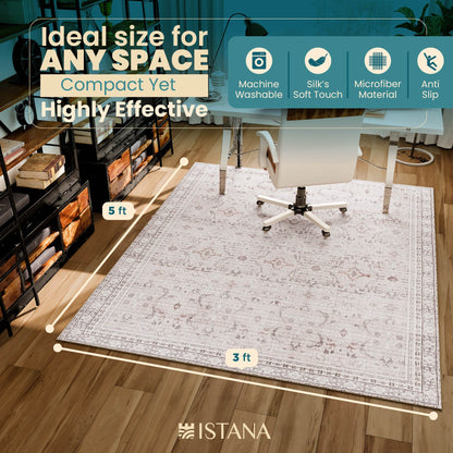 Istana 3 x 5 Area Rug - Beige & Grey Rugs for Bedroom - Kid & Pet Friendly