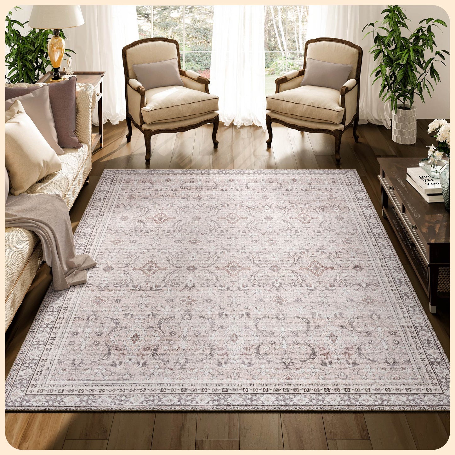 Istana 8x10 Area Rugs - Blush & Gray Rugs Living Room 8x10 - Anti-Slip Living Room Area Rugs