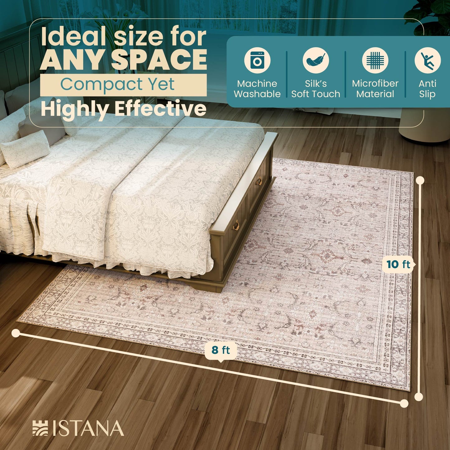 Istana 8x10 Area Rugs - Blush & Gray Rugs Living Room 8x10 - Anti-Slip Living Room Area Rugs