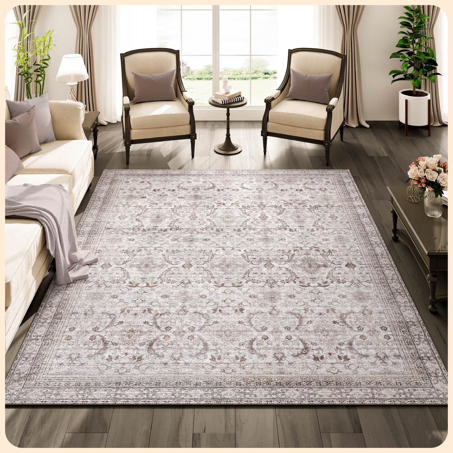 Istana Area Rugs 8x10 - Beige Area Rug - Foldable 8 x 10 Rug