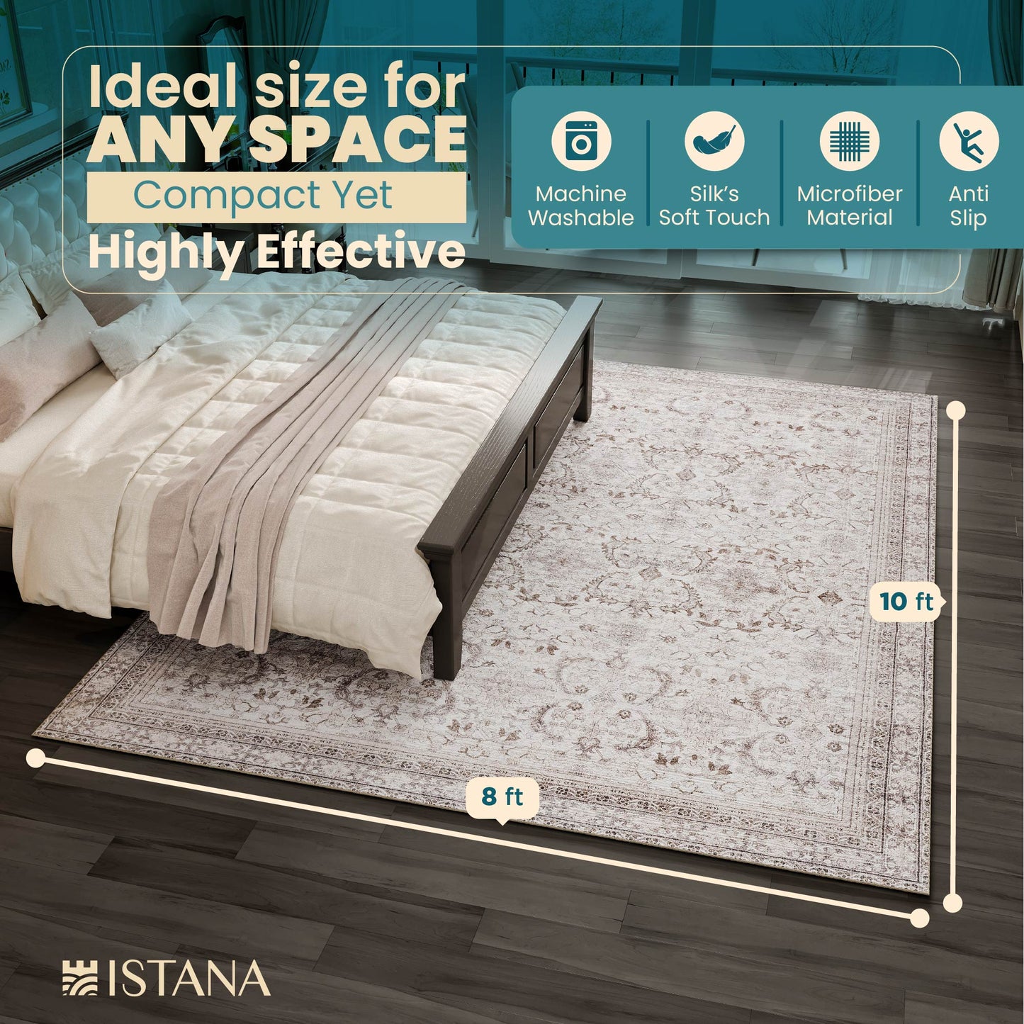 Istana Area Rugs 8x10 - Beige Area Rug - Foldable 8 x 10 Rug