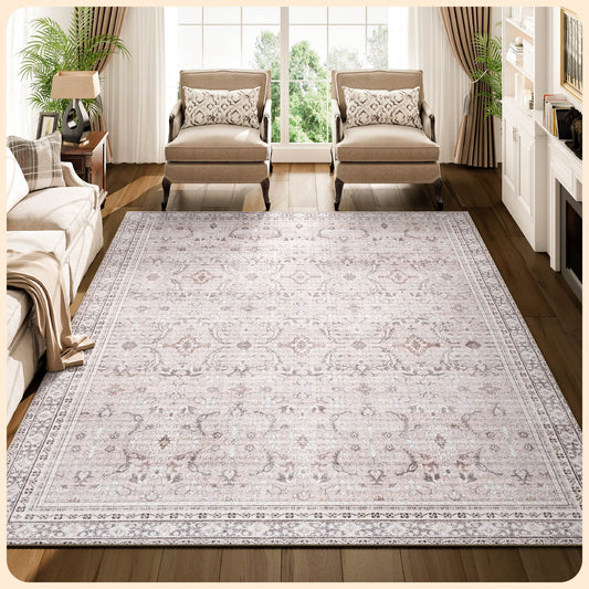 Istana Rugs 9x12 - Blush & Grey Rug - Foldable Carpet for Living Room