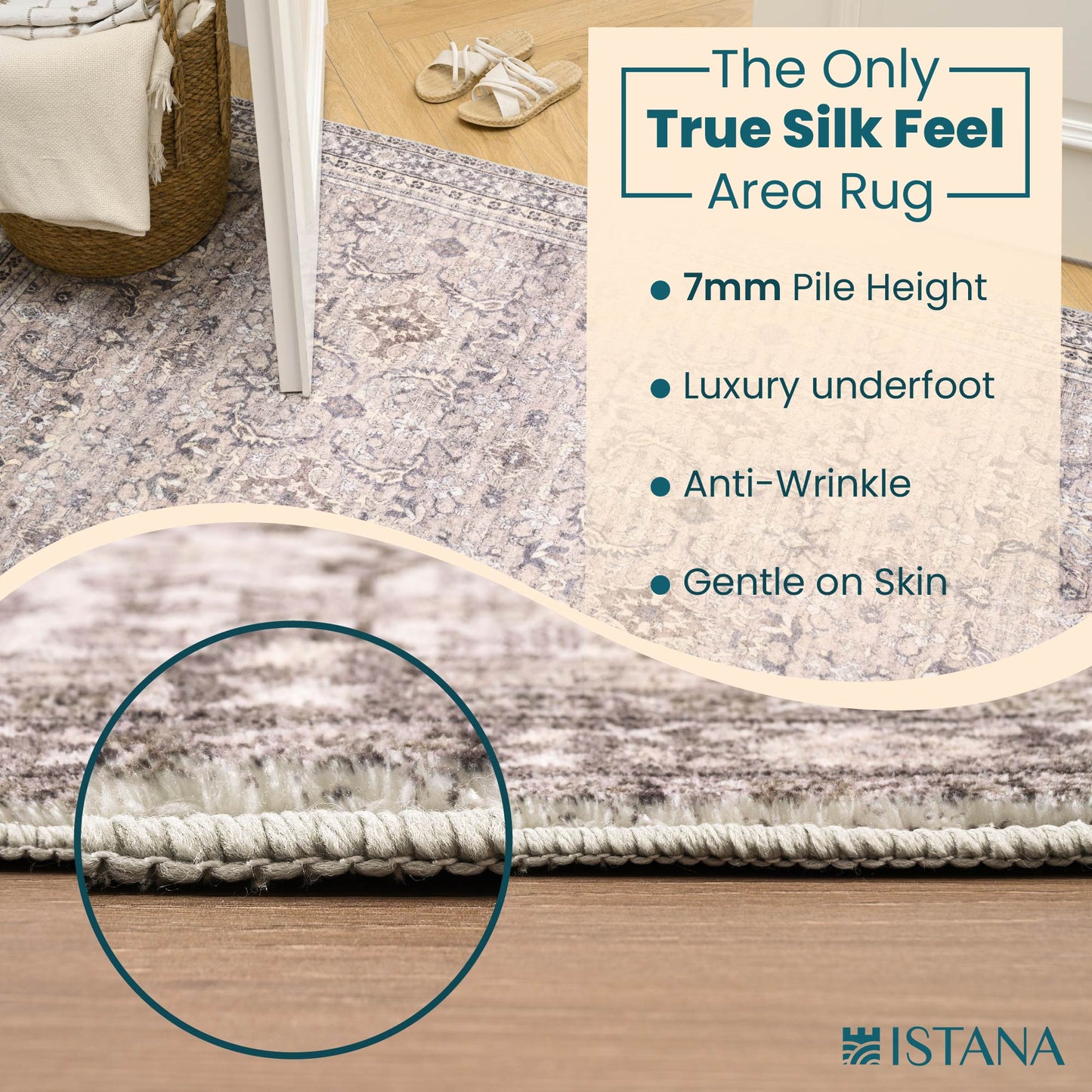 Istana Rugs 9x12 - Blush & Grey Rug - Foldable Carpet for Living Room