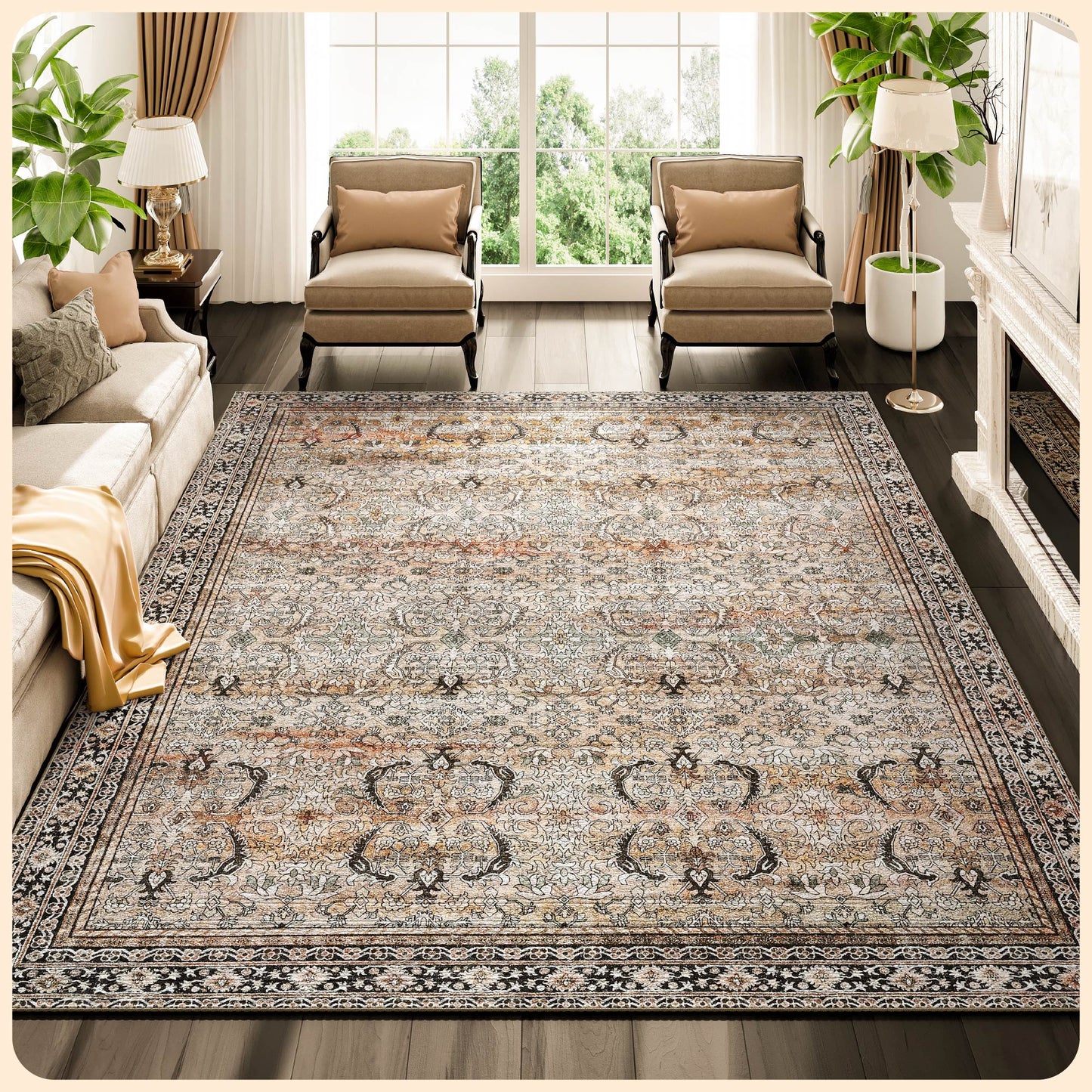 Istana Rugs 9x12 - Charcoal Olive Bedroom Rug - Washable Area Rugs 9x12 Living Room