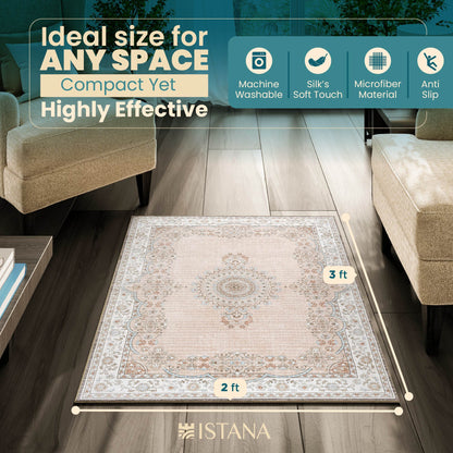 Istana Small Rug 2x3 - Beige Area Rugs - Foldable Washable Rug 2x3