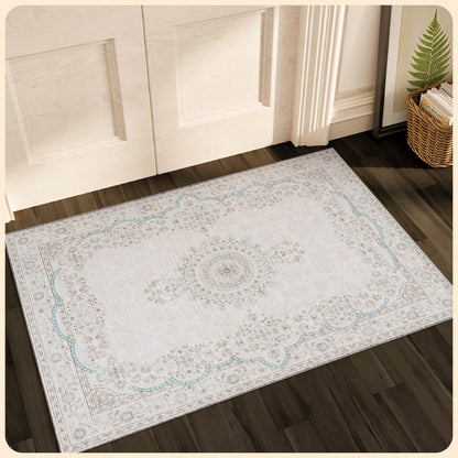 Istana 2x3 Rugs - Cream & Blue Area Rugs - Foldable Dining Room Rug