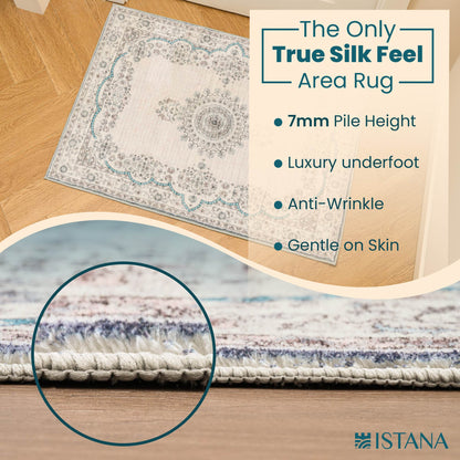 Istana 2x3 Rugs - Cream & Blue Area Rugs - Foldable Dining Room Rug