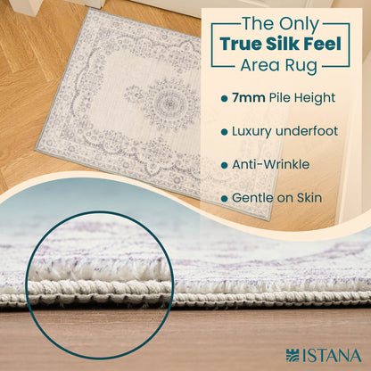 Istana Small Rug 2x3 - Grey Rugs for Living Room - Foldable 2x3 Washable Rug Non Slip