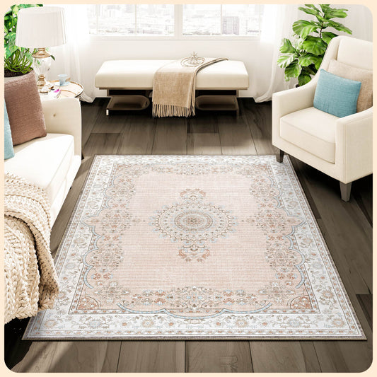 Istana Bedroom Rugs 3x5 - Beige Area Rugs - Kid & Pet Friendly Rugs 3x5 Non Slip