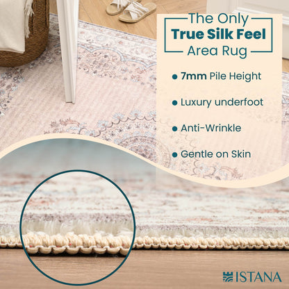 Istana Bedroom Rugs 3x5 - Beige Area Rugs - Kid & Pet Friendly Rugs 3x5 Non Slip