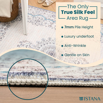 Istana Area Rug 3x5 Cream Blue - Kid & Pet Friendly Entry Rug - Non Shedding Family Room Rug