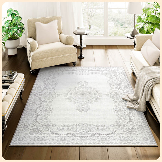 Istana Rug 3x5 - Grey Area Rug 3x5 - Kid & Pet Friendly Washable Rug 3x5