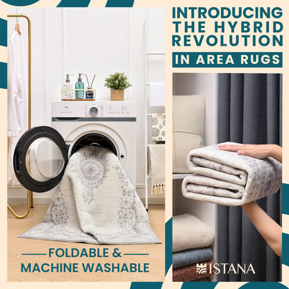 Istana Rug 3x5 - Grey Area Rug 3x5 - Kid & Pet Friendly Washable Rug 3x5