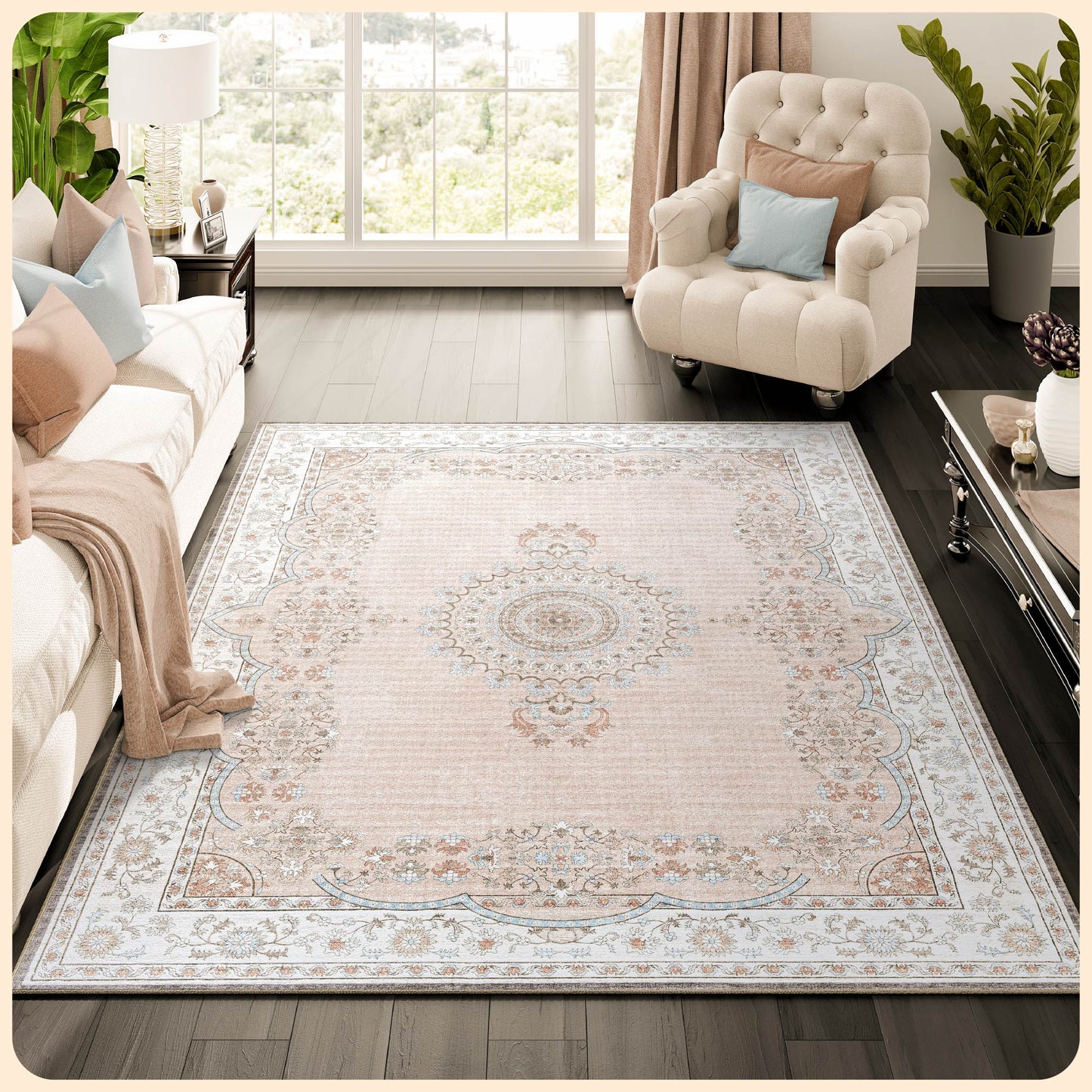 Istana 5 X 7 Rugs - Beige Area Rug - Kid & Pet Friendly Washable Rug 5x7