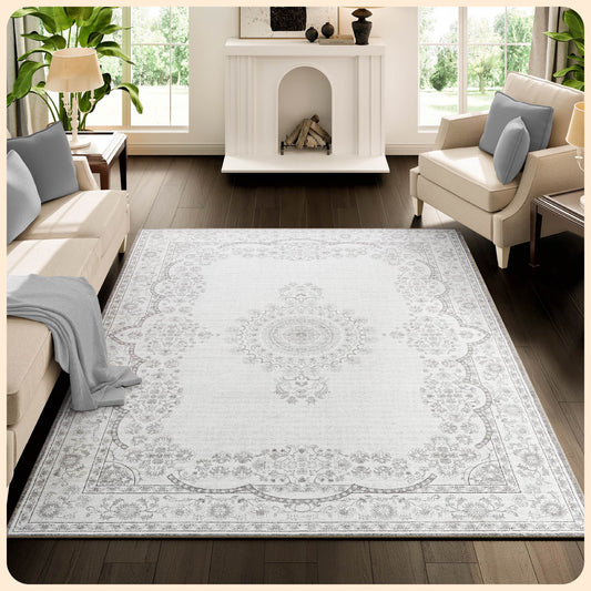 Istana 5x7 Area Rugs - Gray Area Rug - Kid & Pet Friendly Machine Washable Rugs