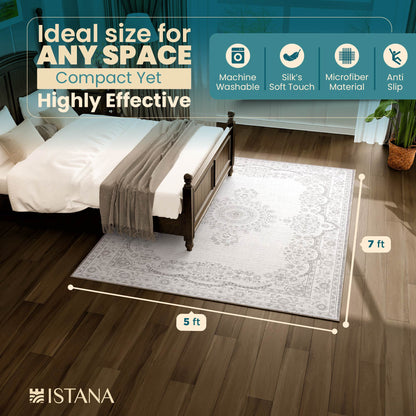 Istana 5x7 Area Rugs - Gray Area Rug - Kid & Pet Friendly Machine Washable Rugs