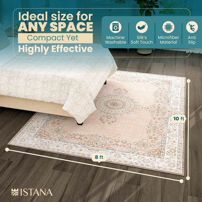 Istana Washable Area Rugs 8x10 - Beige Rug 8x10 - Foldable Farmhouse Rugs for Living Room