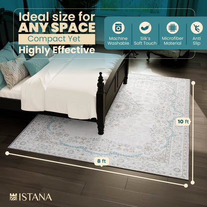 Istana 8x10 Area Rugs - Blue & Cream Area Rugs 8x10 - Foldable Machine Washable Rug 8x10