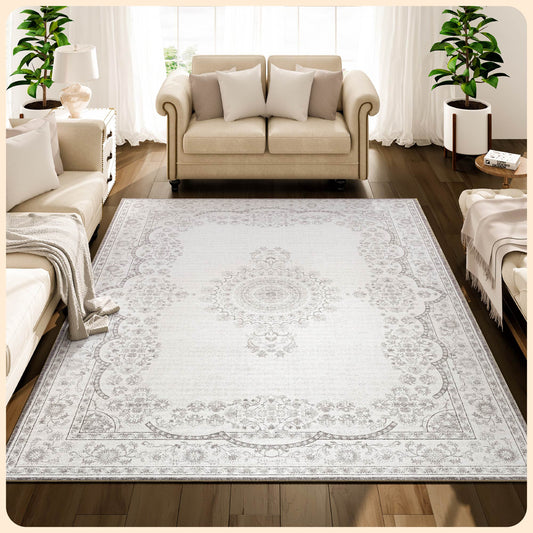 Istana Rug 8x10 - Grey Area Rug - Stain Resistant 8x10 Rugs for Living Room