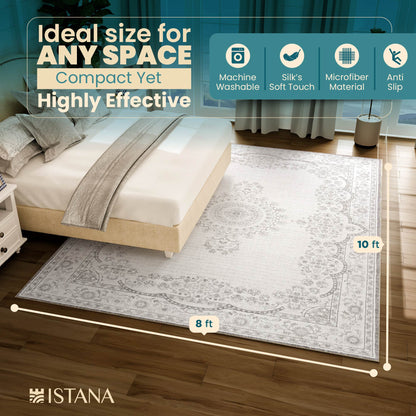 Istana Rug 8x10 - Grey Area Rug - Stain Resistant 8x10 Rugs for Living Room