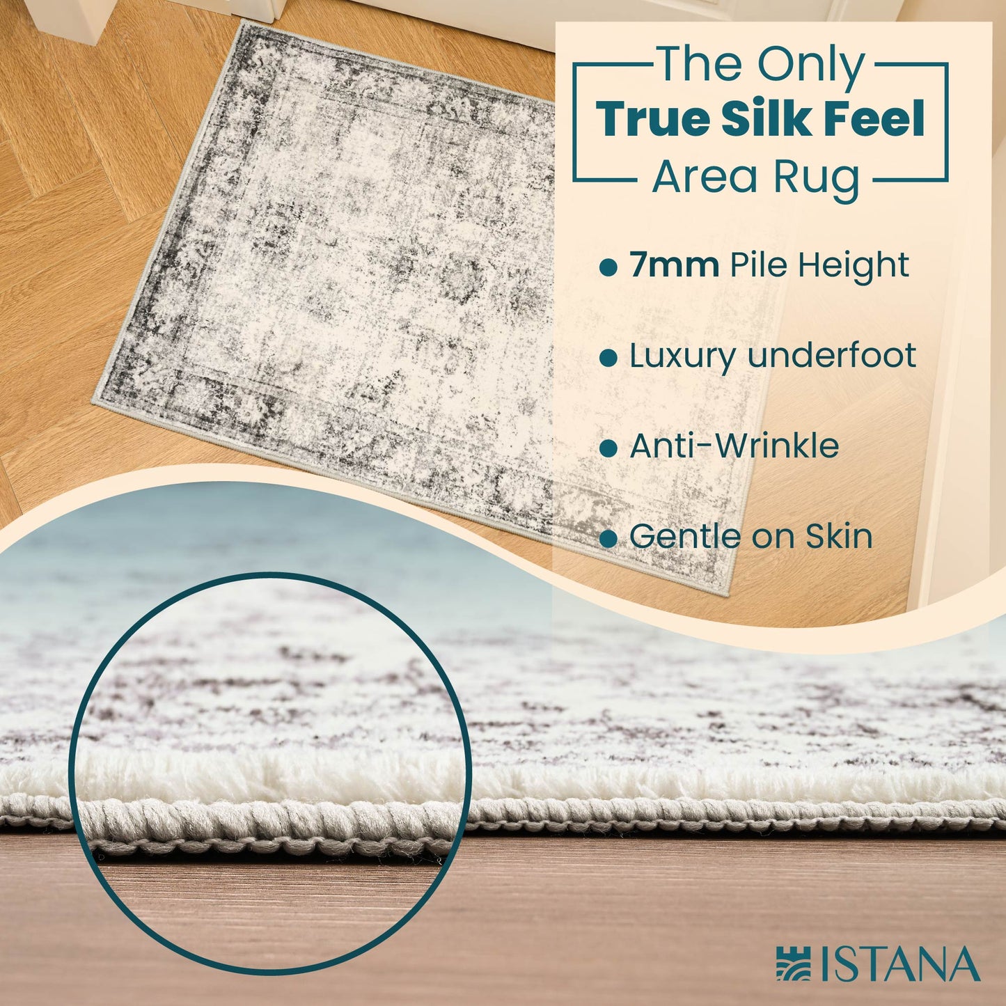 Istana Rug 2x3 - Grey Area Rugs - Foldable Rug for Bedroom Floor