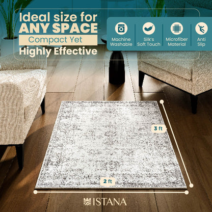 Istana Rug 2x3 - Grey Area Rugs - Foldable Rug for Bedroom Floor