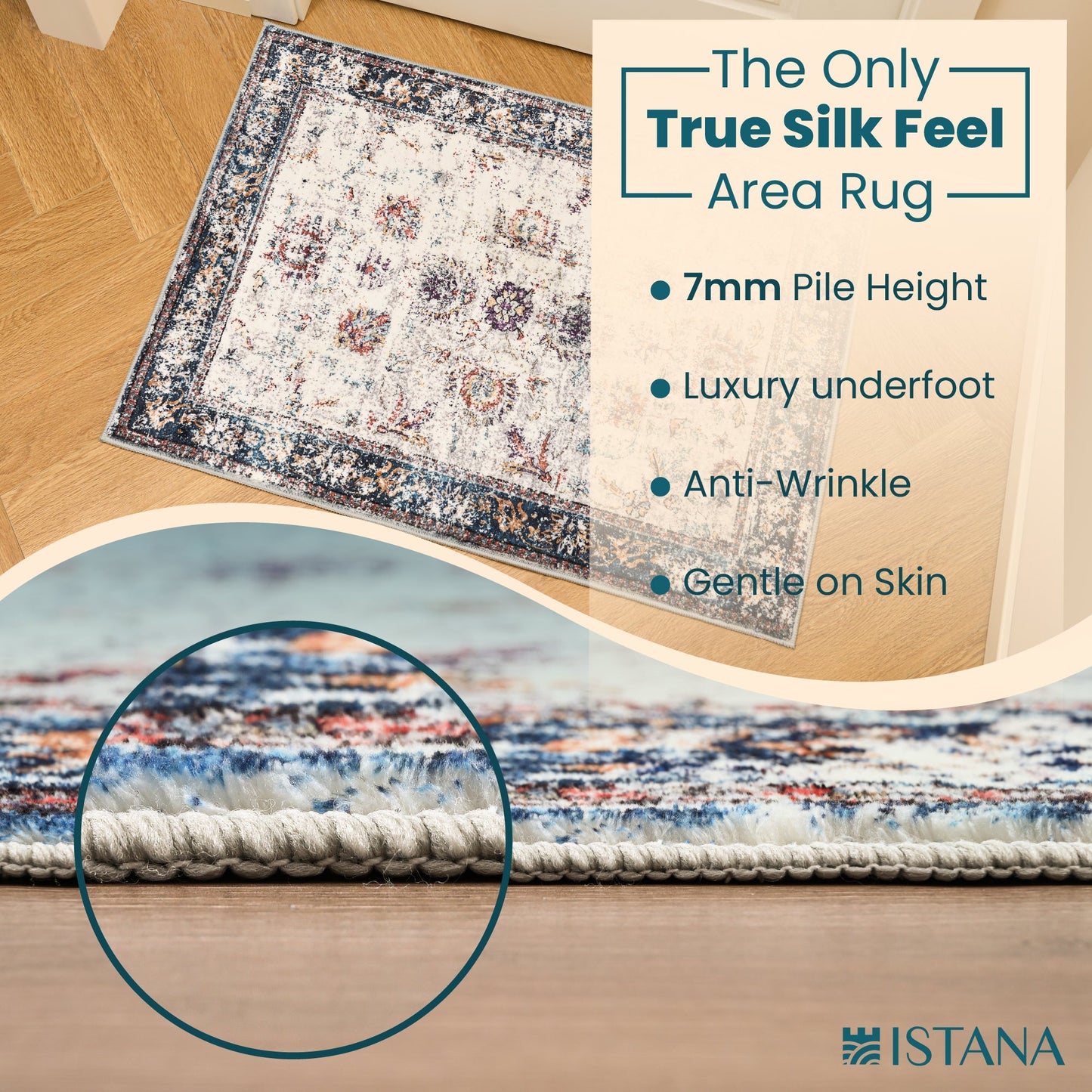 Istana Rugs 2x3 - Multi Colored Washable Rug 2x3 - Foldable 2x3 Washable Rug