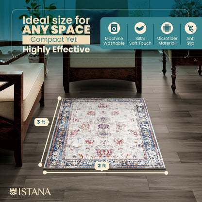 Istana Rugs 2x3 - Multi Colored Washable Rug 2x3 - Foldable 2x3 Washable Rug