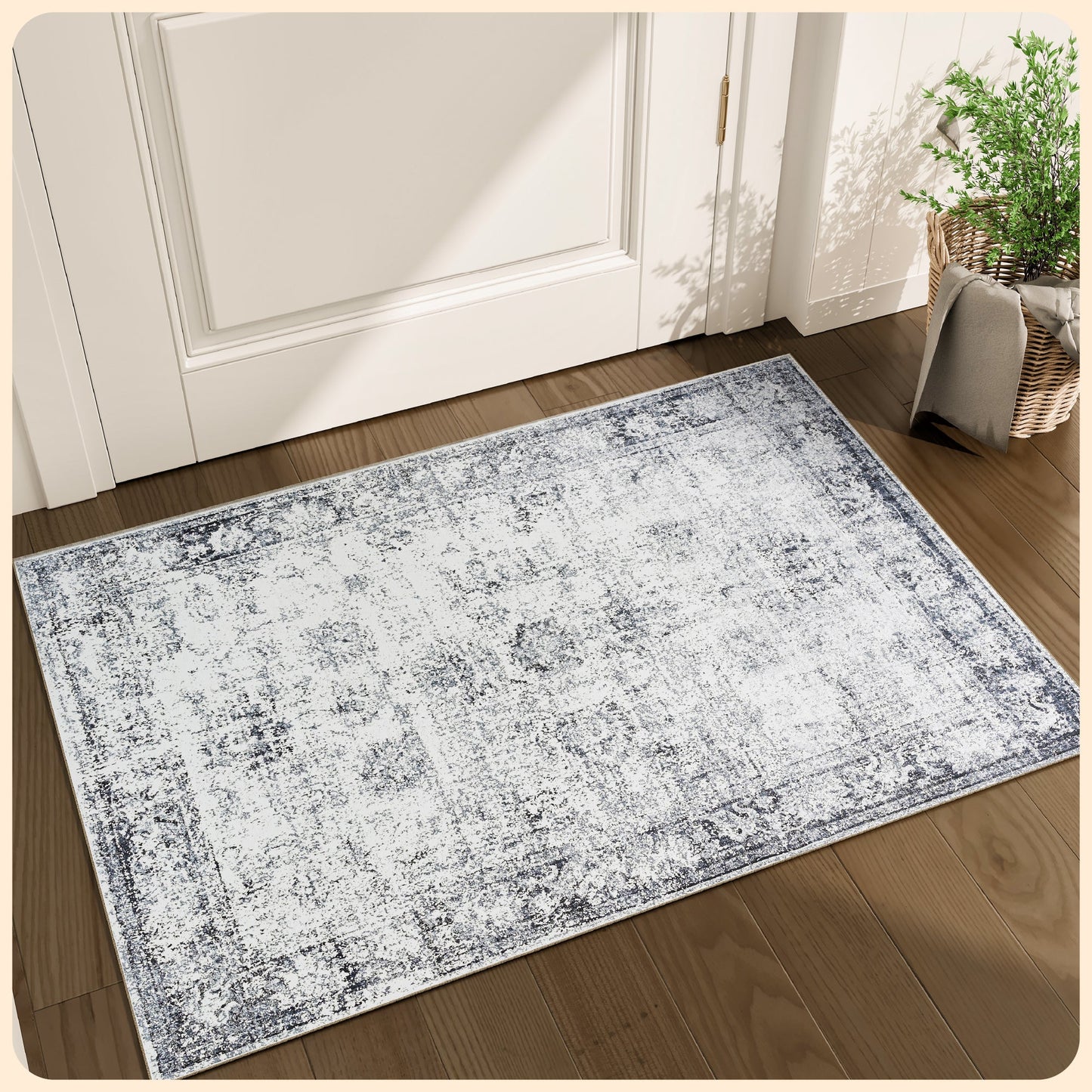 Istana Rug 2x3 - Navy Area Rugs - Foldable Rug for Bedroom Floor