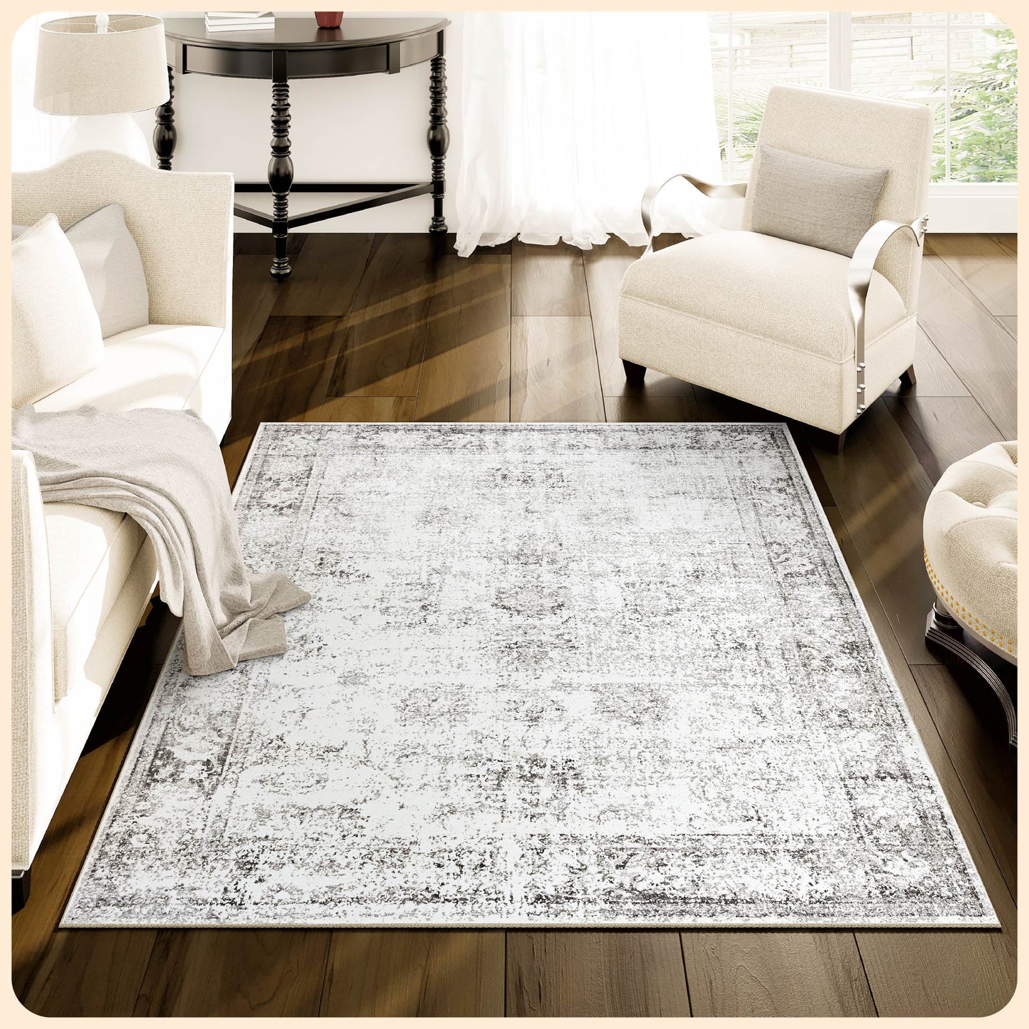 Istana Rugs 3x5 - Grey & Beige Area Rugs - Kid & Pet Friendly Washable Rugs 3x5